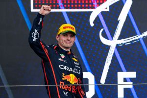 SAO PAULO, BRAZIL - NOVEMBER 9: Max Verstappen of the Netherlands and Oracle Red Bull Racing celebrates on the podium during the F1 Grand Prix of Brazil at Autodromo Jose Carlos Pace on November 9, 2025 in Sao Paulo, Brazil. (Photo by Kym Illman/Getty Images)