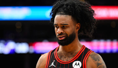 SALT LAKE CITY, UTAH - NOVEMBER 16: Coby White #0 of the Chicago Bulls in action during the second half of a game against the Utah Jazz at Delta Center on November 16, 2025 in Salt Lake City, Utah. NOTE TO USER: User expressly acknowledges and agrees that, by downloading and or using this photograph, User is consenting to the terms and conditions of the Getty Images License Agreement. (Photo by Alex Goodlett/Getty Images)