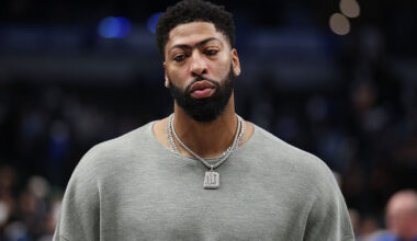 DALLAS, TEXAS - NOVEMBER 19: Anthony Davis #3 of the Dallas Mavericks leaves the court following a game against the New York Knicks at American Airlines Center on November 19, 2025 in Dallas, Texas. NOTE TO USER: User expressly acknowledges and agrees that, by downloading and or using this photograph, User is consenting to the terms and conditions of the Getty Images License Agreement. (Photo by Stacy Revere/Getty Images)