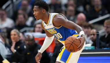 INDIANAPOLIS, INDIANA - NOVEMBER 24: Bennedict Mathurin #00 of the Indiana Pacers dribbles the ball in the first quarter against the Detroit Pistons at Gainbridge Fieldhouse on November 24, 2025 in Indianapolis, Indiana.