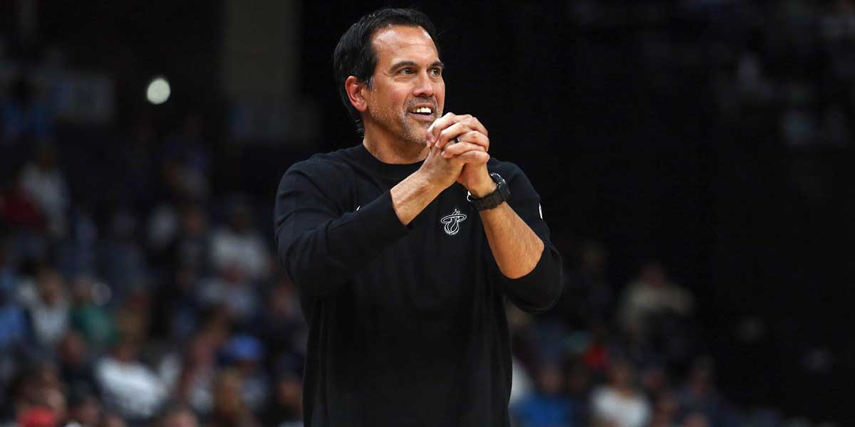 Miami Heat head coach Erik Spoelstra reacts during the fourth quarter against the Memphis Grizzlies at FedExForum.