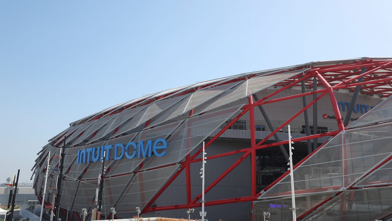 The exterior of the new Intuit Dome is seen during the LA Clippers' NBA basketball team's media day on Sept. 30, 2024, in Inglewood. (AP Photo/Ryan Sun)
