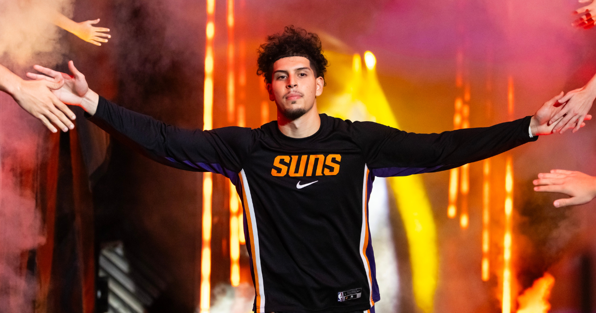 Oct 22, 2025; Phoenix, Arizona, USA; Phoenix Suns guard Koby Brea against the Sacramento Kings at the Mortgage Matchup Center. Mandatory Credit: Mark J. Rebilas-Imagn Images