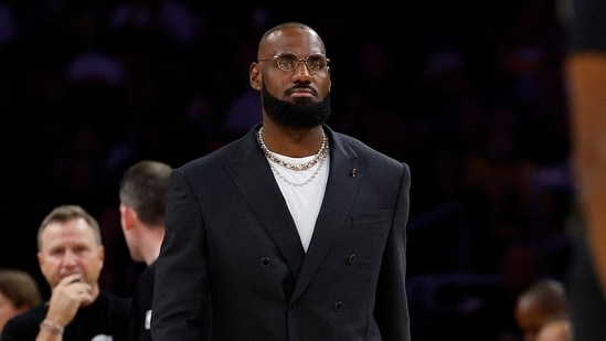 LeBron James #23 of the Los Angeles Lakers looks on during the third quarter of the game against the Golden State Warriors(Getty Images via AFP)