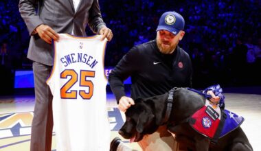 Former Levittown resident and veteran gifted service dog at New York Knicks game