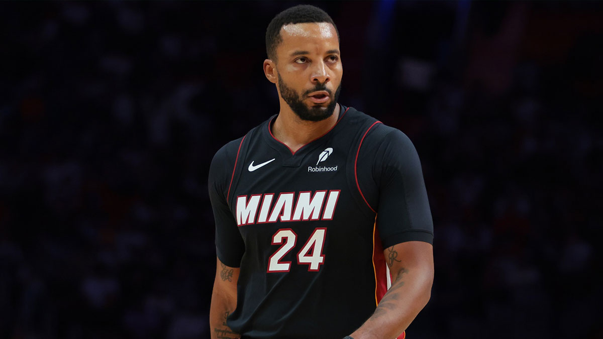 Miami Heat guard Norman Powell (24) looks on against the New York Knicks during the first quarter at Kaseya Center.