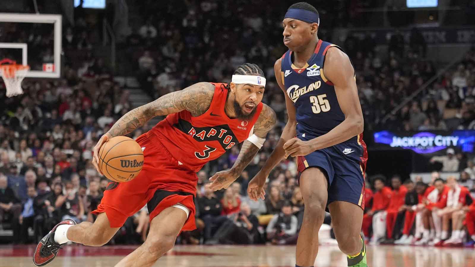 Raptors forward Brandon Ingram (3) drives