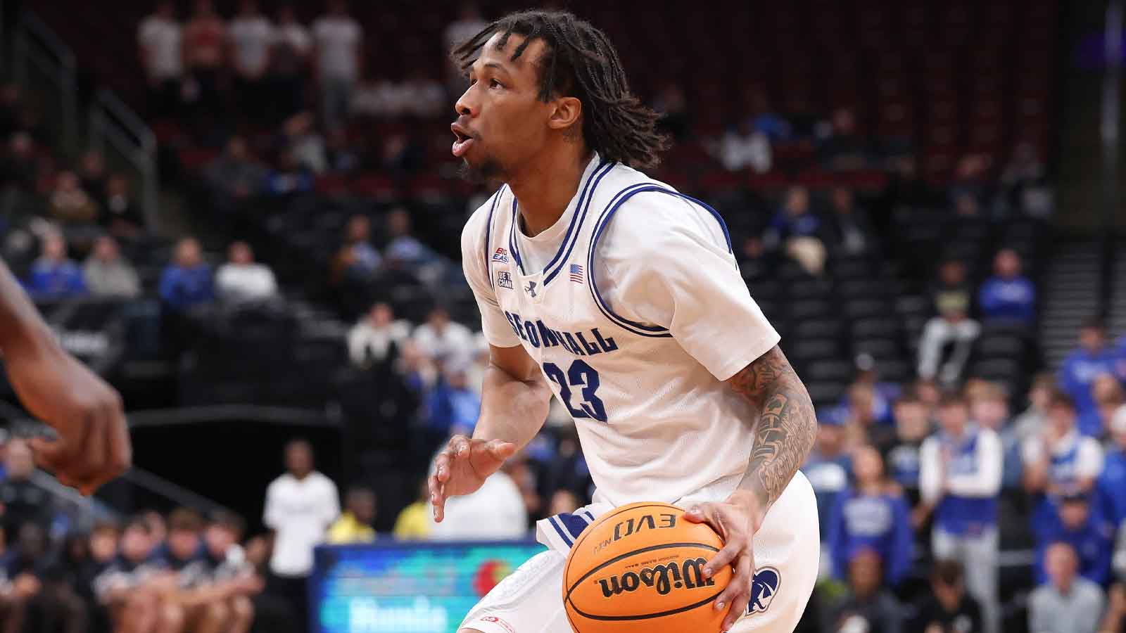 Seton Hall Pirates guard Mike Williams III (23) reacts after a basket against the Monmouth Fighting Scots during the second half at Prudential Center.