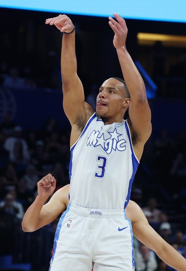 Orlando guard Desmond Bane shoots during the L.A. Clippers at...
