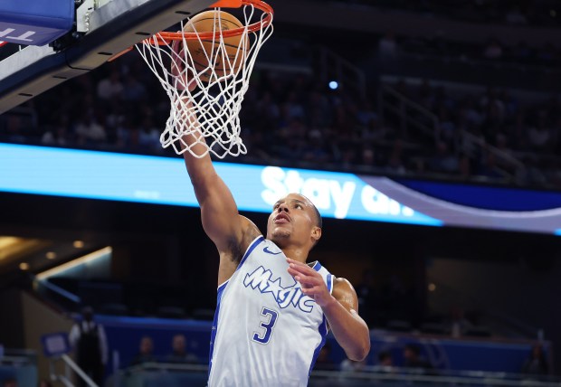 Orlando guard Desmond Bane scores during the L.A. Clippers at...