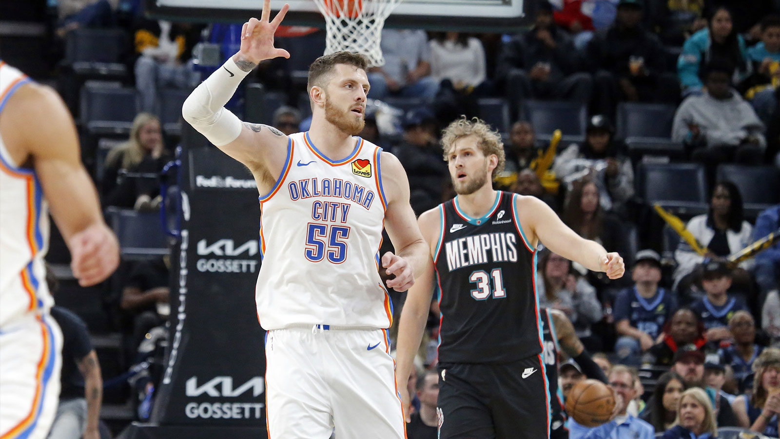 Thunder center Isaiah Hartenstein (55) reacts during the third quarter against the Memphis Grizzlies at FedExForum