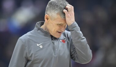Chicago Bulls head coach Billy Donovan reacts during a timeout in the first quarter against the Cleveland Cavaliers at Rocket Arena.