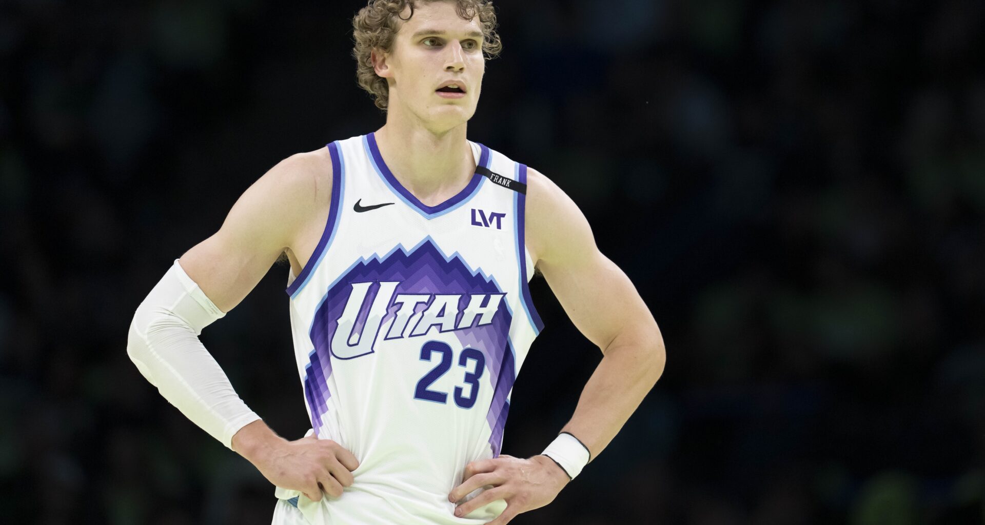 Jazz star Lauri Markkanen looks on against the Timberwolves during the 2025-26 NBA season.