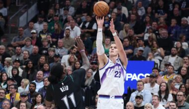 Jazz superstar Lauri Markkanen takes a shot against the Timberwolves during the 2025-26 NBA season.