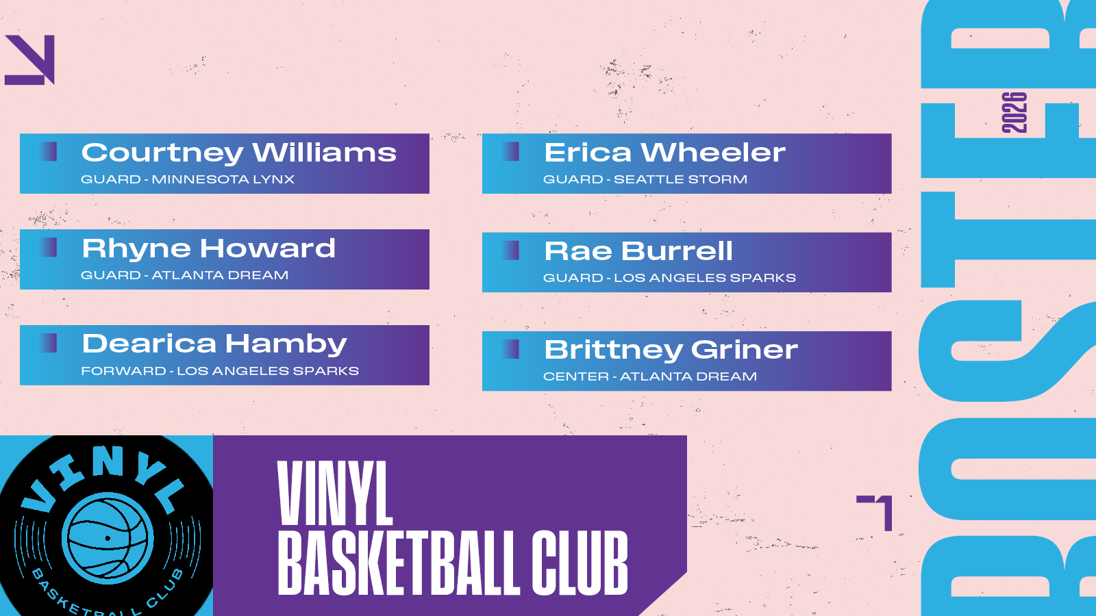 Vinyl BC       Courtney Williams       Rhyne Howard (P)       Dearica Hamby (P)       Erica Wheeler       Rae Burrell       Brittney Griner