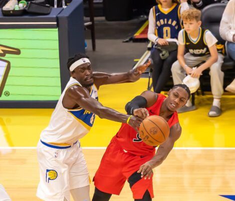 Toronto Raptors at Indiana Pacers NBA basketball Game, November of 2025, in Indianapolis, Indiana. Photo taken by Walt Thomas of the Indianapolis Recorder Newspaper.