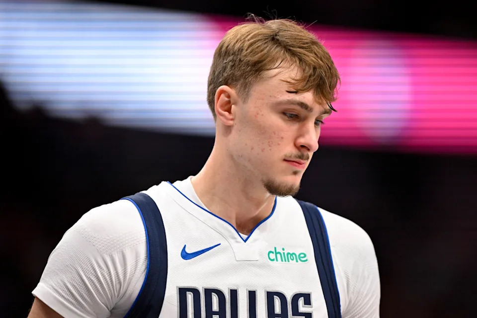 Dallas Mavericks forward Cooper Flagg (32) looks on during a game.