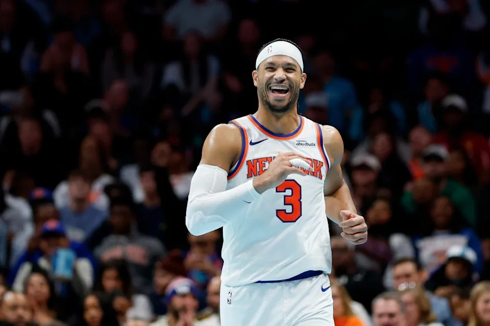Josh Hart reacts after hitting a 3-pointer during the Knicks’ Nov. 26 win against the Hornets. AP