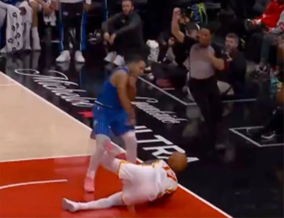 Orlando Magic guard Desmond Bane was ejected for firing the ball at Hawks forward Onyeka Okongwu as he was lying on the court during a 127-112 loss to Atlanta on Tuesday, November 4, 2025. X