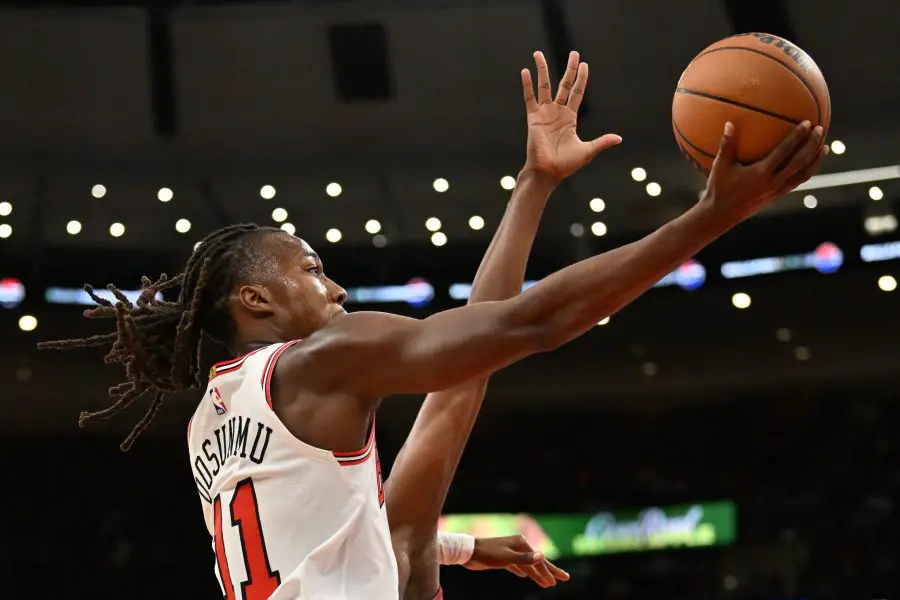 NBA: Toronto Raptors at Chicago Bulls Feb 28, 2025; Chicago, Illinois, USA; Chicago Bulls guard Ayo Dosunmu (11) is seen during a game against the Toronto Raptors at the United Center. Mandatory Credit: Patrick Gorski-Imagn Images