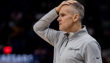 Nov 24, 2025; New Orleans, Louisiana, USA; Chicago Bulls Head Coach Billy Donovan looks on against the New Orleans Pelicans during the second half at Smoothie King Center. Mandatory Credit: Stephen Lew-Imagn Images