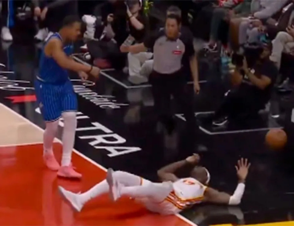 Orlando Magic guard Desmond Bane was ejected for firing the ball at Hawks forward Onyeka Okongwu as he was lying on the court during a 127-112 loss to Atlanta on Tuesday, November 4, 2025. X