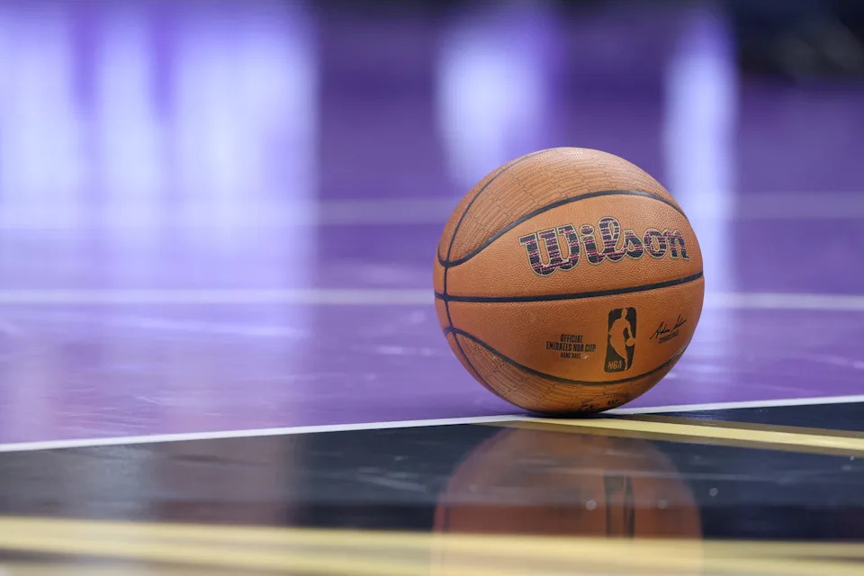 Nov 21, 2025; Salt Lake City, Utah, USA; A general view of the ball used in the game between the Utah Jazz and the Oklahoma City Thunder at Delta Center. Mandatory Credit: Rob Gray-Imagn Images