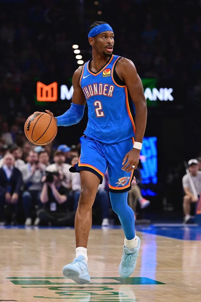 Oklahoma City Thunder superstar Shai Gilgeous-Alexander dribbles the ball up the floor against the Washington Wizards on October 30, 2025. Getty Images