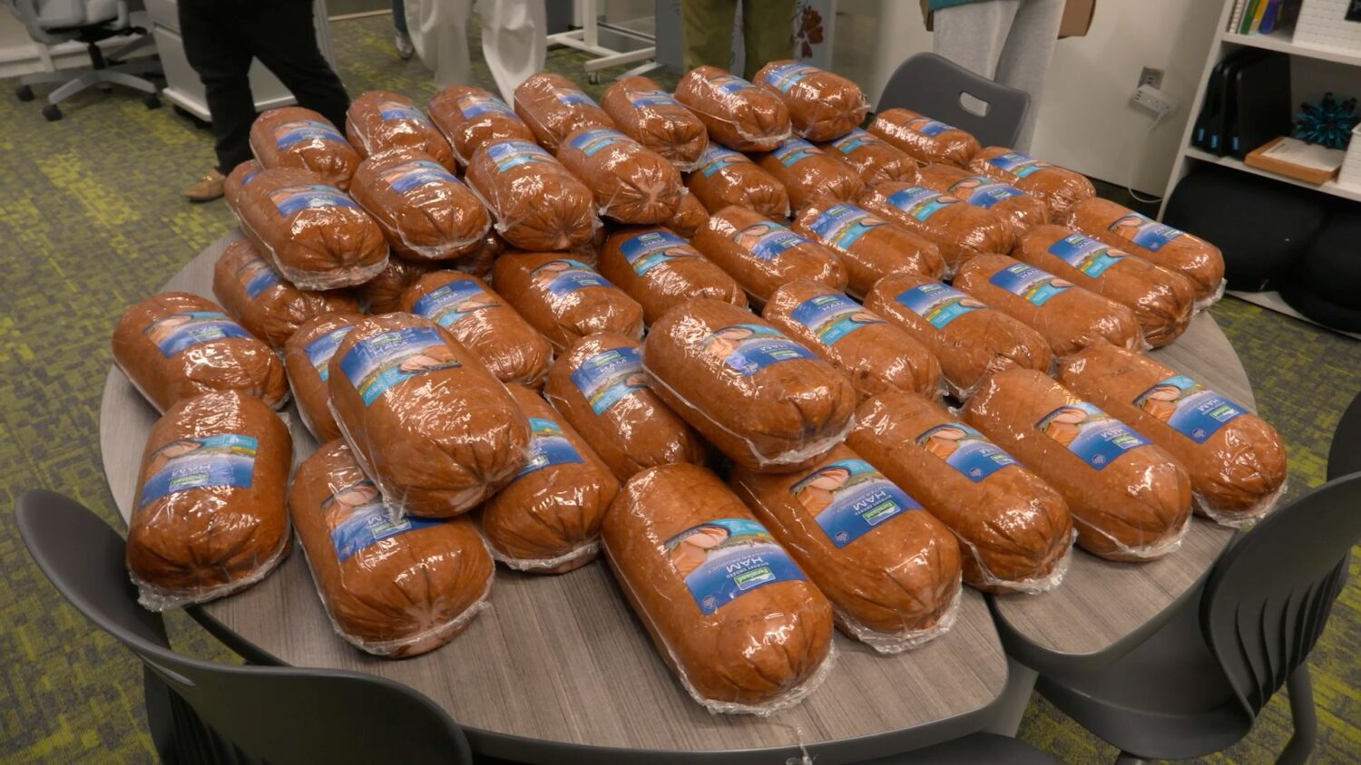 More than 1,200 pounds of ham were donated to the Davis School District on Tuesday in an effort to ...