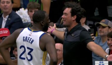 Draymond Green confronts a Pelicans fan during game