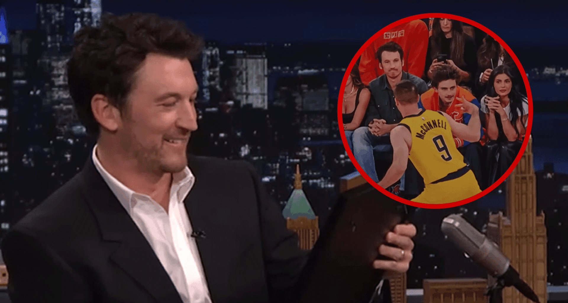 Miles Teller Gifted Framed Pic of T.J. McConnell Taunting Him at Knicks Game