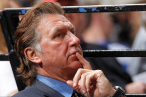 SACRAMENTO, CA - APRIL 26: Sacramento Kings general manager Geoff Petrie watches his team face off against the Los Angeles Lakers on April 26, 2012 at Power Balance Pavilion in Sacramento, California. NOTE TO USER: User expressly acknowledges and agrees that, by downloading and or using this photograph, User is consenting to the terms and conditions of the Getty Images Agreement. Mandatory Copyright Notice: Copyright 2012 NBAE (Photo by Rocky Widner/NBAE via Getty Images)