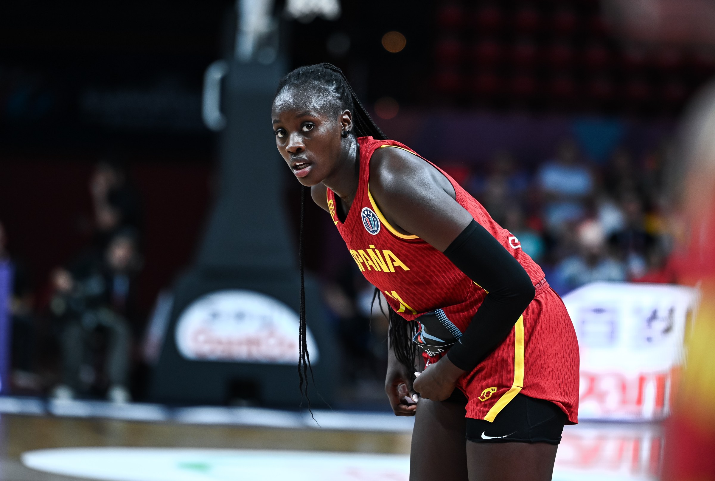 Awa Fam of Spain plays during the Women’s Eurobasket Semi-Finals match between France and Spain at Peace & Friendship Stadium in Piraeus, Greece, on June 27, 2025. (Photo by Stefanos Kyriazis/NurPhoto via Getty Images)