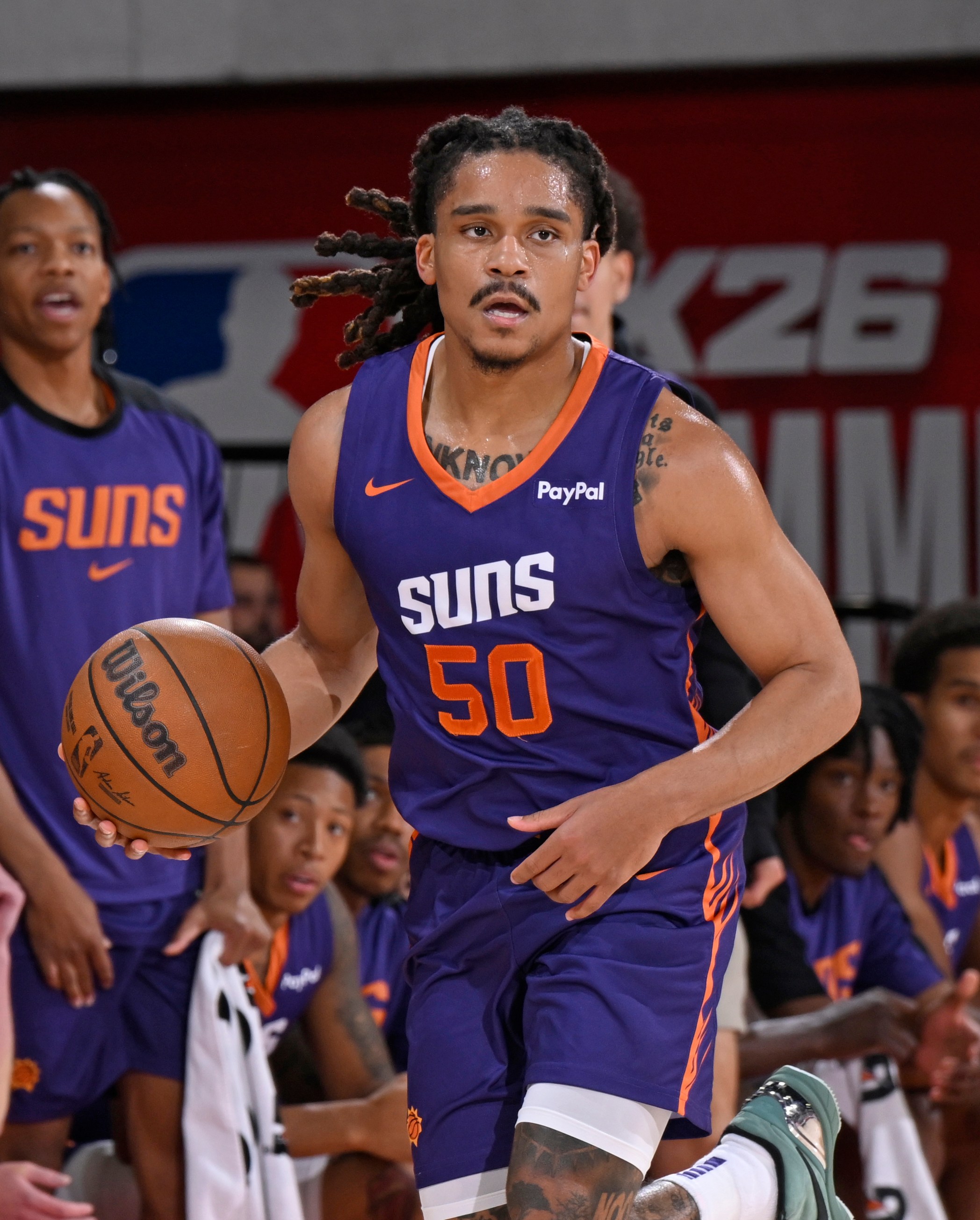 LAS VEGAS, NV - JULY 16: Yuri Collins #50 of the Phoenix Suns handles the ball during the game against the Minnesota Timberwolves during the 2025 NBA Summer League game on July 16, 2025 at the Pavilion in Las Vegas, Nevada. NOTE TO USER: User expressly acknowledges and agrees that, by downloading and or using this photograph, User is consenting to the terms and conditions of the Getty Images License Agreement. Mandatory Copyright Notice: Copyright 2025 NBAE (Photo by David Dow/NBAE via Getty Images)