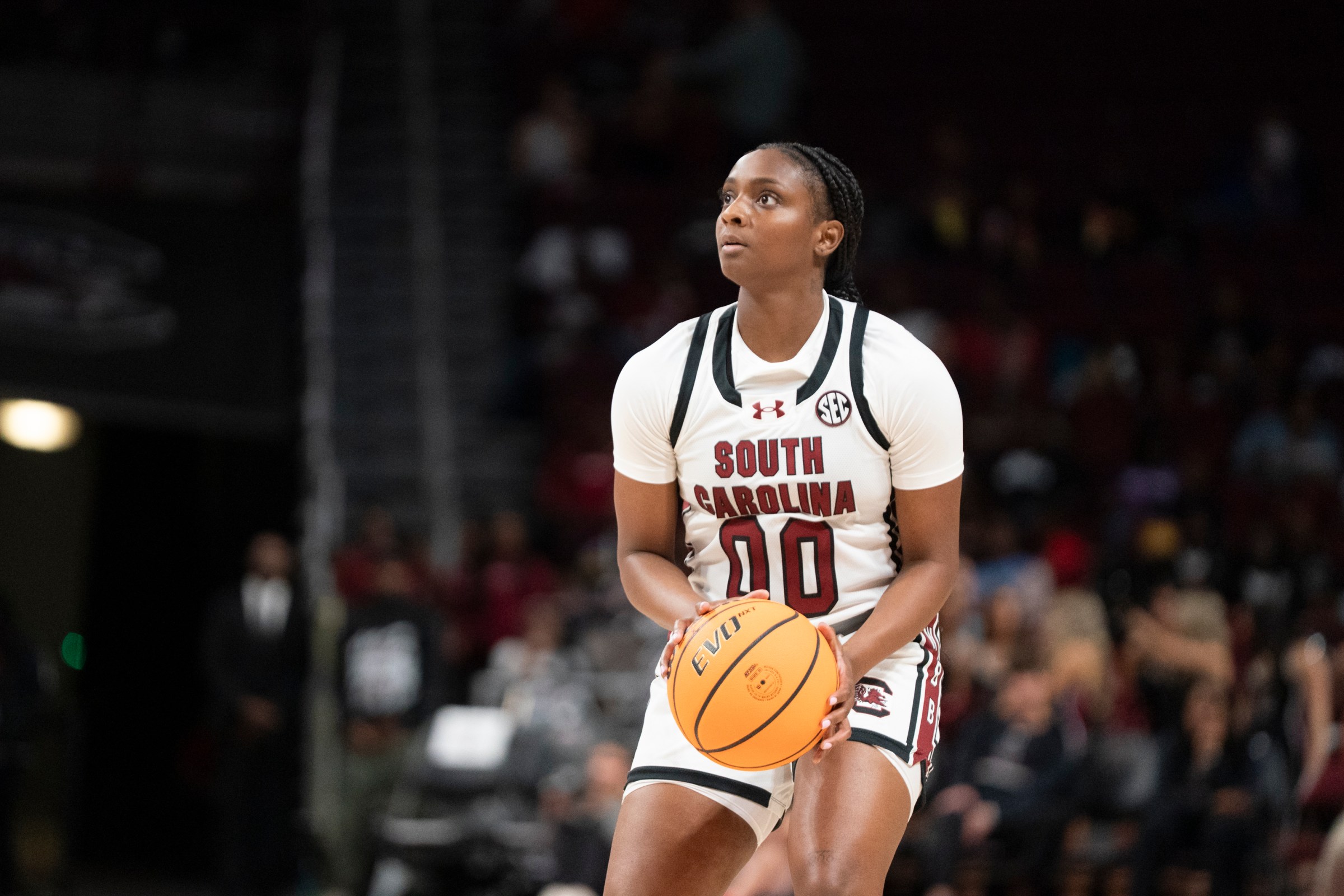 COLUMBIA, SOUTH CAROLINA - OCTOBER 24: Ta’Niya Latson of the South Carolina Gamecocks shoots the ball during the second quarter of an NCAA women’s basketball game against the Anderson Trojans at Colonial Life Arena on October 24, 2025 in Columbia, South Carolina. (Photo by Sean Rayford/Getty Images)