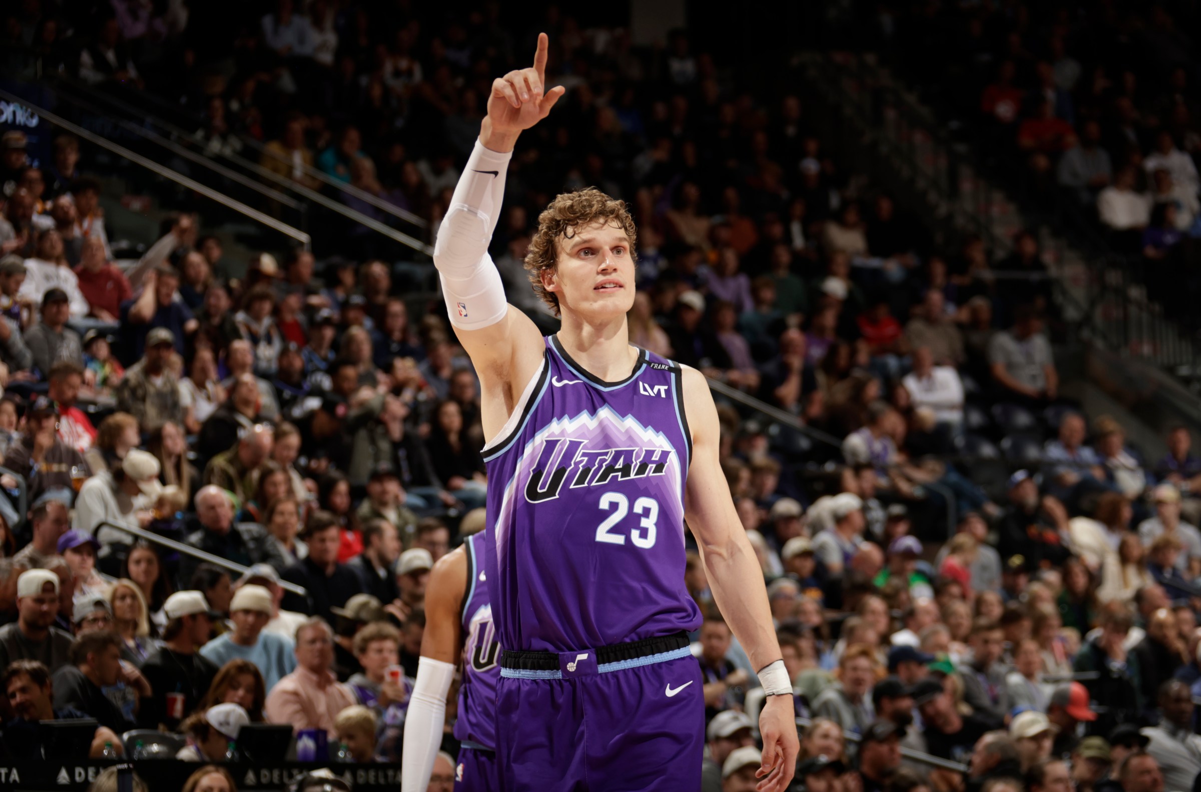 SALT LAKE CITY, UT - NOVEMBER 13: Lauri Markkanen #23 of the Utah Jazz looks on during the game against the Atlanta Hawks on November 13, 2025 at Delta Center in Salt Lake City, Utah. NOTE TO USER: User expressly acknowledges and agrees that, by downloading and or using this Photograph, User is consenting to the terms and conditions of the Getty Images License Agreement. Mandatory Copyright Notice: Copyright 2025 NBAE (Photo by Melissa Majchrzak/NBAE via Getty Images)