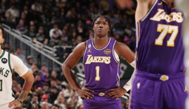 Giannis Antetokounmpo helped Adou Thiero get ball after Lakers debut