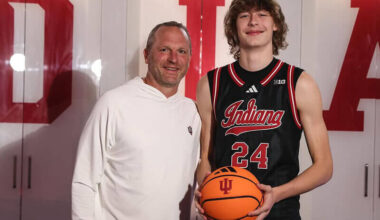 Class of 2026 prospect Vaughn Karvala and IU coach Darian DeVries.