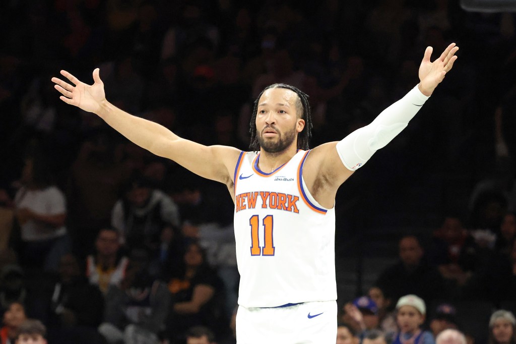 Jalen Brunson reacts during the Knicks' Nov. 24 win against the Nets.