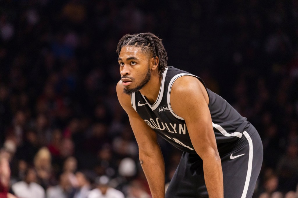 Brooklyn Nets guard Cam Thomas (24) looks on.