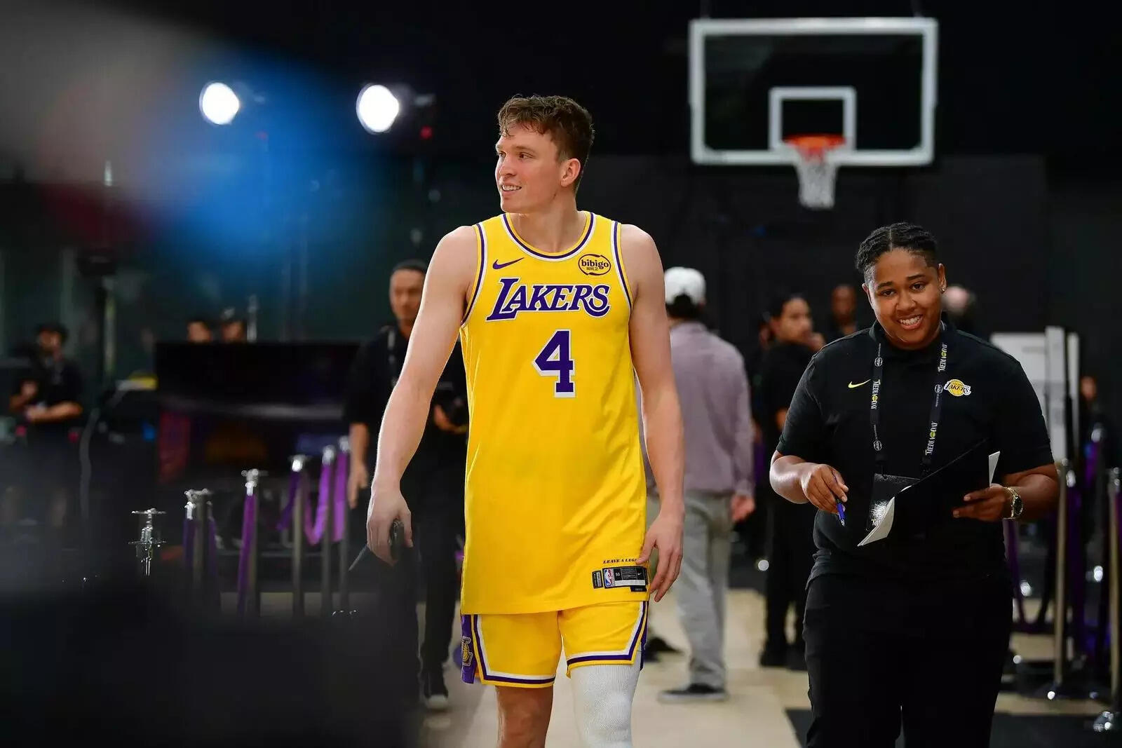 Los Angeles Lakers guard Dalton Knecht (4) during media day at UCLA Health Training Center