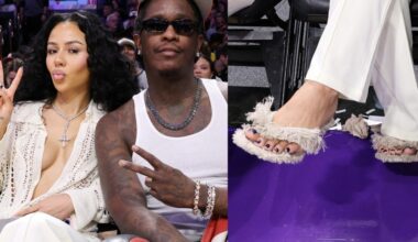 Mariah the Scientist and Young Thug attend a basketball game between the Los Angeles Lakers and the Los Angeles Clippers at Crypto.com Arena on Tuesday in Los Angeles, California.