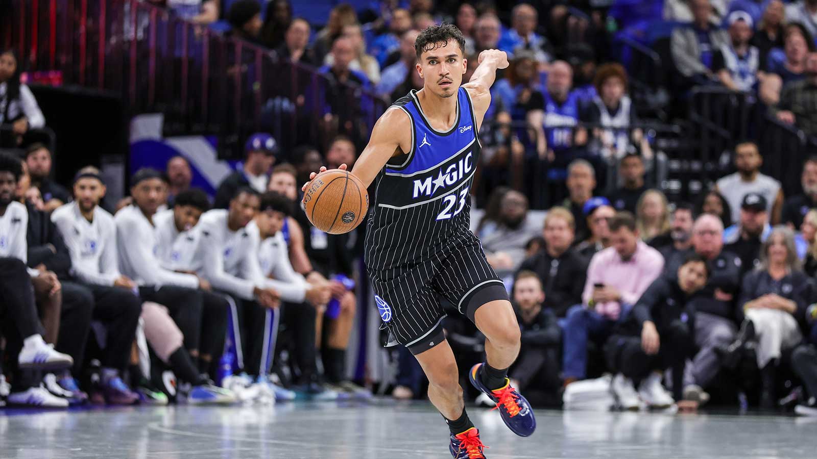 Orlando Magic forward Tristan da Silva (23) brings the ball up court during the second half against the Brooklyn Nets at Kia Center. 