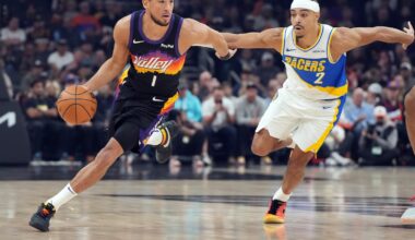 Booker scores 33, Brooks adds 32 and the Suns roll to 5th straight win by beating Pacers 133-98