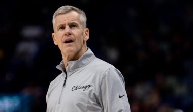 Nov 24, 2025; New Orleans, Louisiana, USA;  Chicago Bulls Head Coach Billy Donovan looks on against the New Orleans Pelicans during the second half at Smoothie King Center. Mandatory Credit: Stephen Lew-Imagn Images