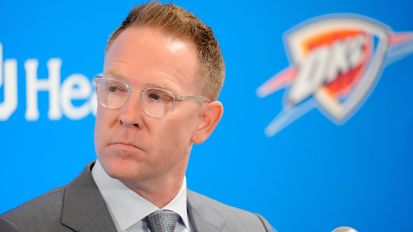 Thunder general manager Sam Presti speaks during an introductory press conference for the 2024 Thunder draft picks at Oklahoma Contemporary Arts Center in Oklahoma City, Saturday, June, 29, 2024.