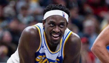 Indiana Pacers forward Pascal Siakam (43) reacts against the Chicago Bulls during the second half at Gainbridge Fieldhouse.
