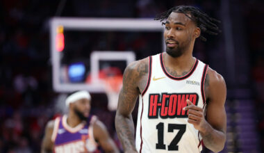 Rockets forward Tari Eason reacts during game against the Phoenix Suns.