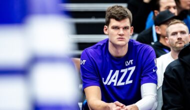 Utah Jazz center Walker Kessler (24) sits on the bench