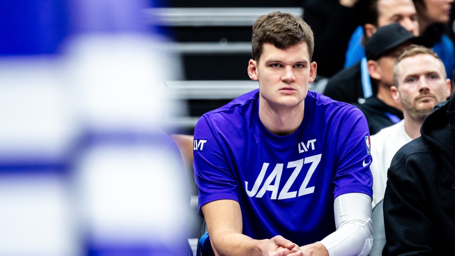 Utah Jazz center Walker Kessler (24) sits on the bench